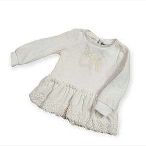 Calvin Klein Pearl Logo Ruffle Lace Hem Top White 24M